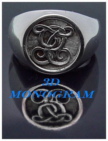 3D hand engraved monogram. Signet ring