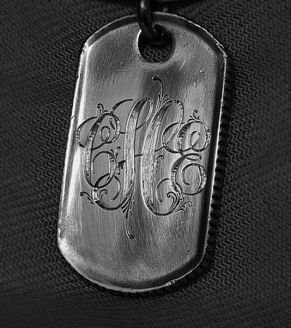 Hand engraved monogram on Tiffany dog tag