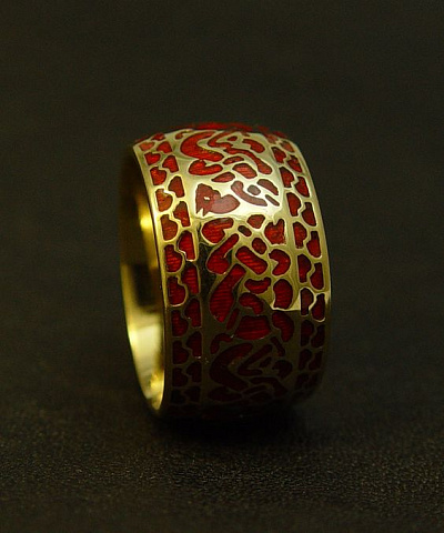 18k gold red enamel ring