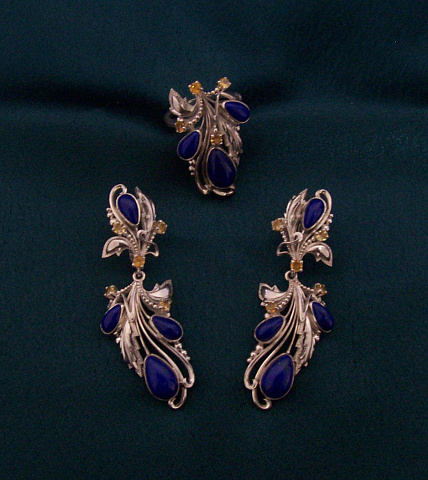 серебро, афганский лазурит, цитрин