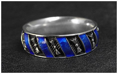 Blue enamel silver band