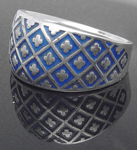 Silver band with blue enamel