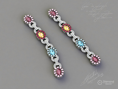 Серьги с сапфирами и полудрагами