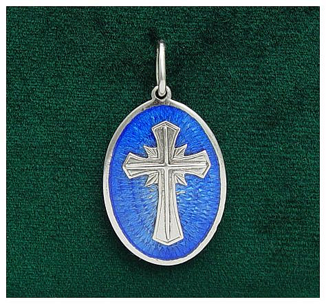 Sterling silver cross with blue enamel