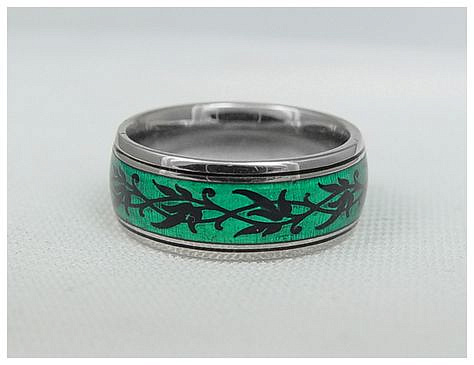Green black enamel silver band