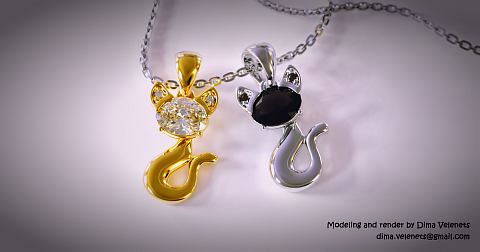 Kitty Pendant, CAD modeling and Rendering by Dmytro Velenets