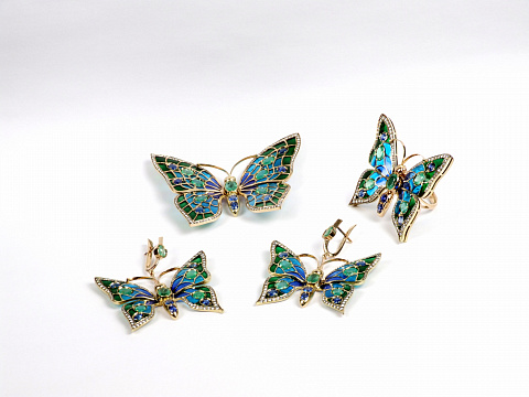 Гарнитур, золото, витражная эмаль