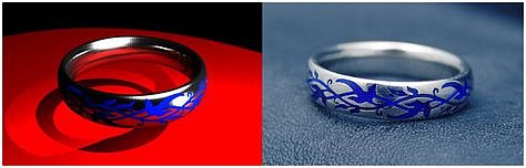 18K floral design white gold band with blue enamel